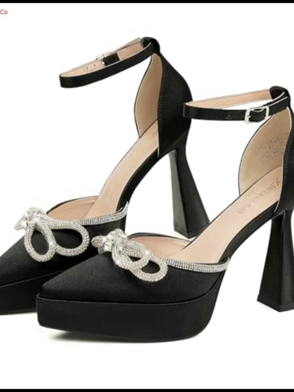 Ankle Strap Platform Heels Silk Upper Rhinestone Bow Pumps 4.5in